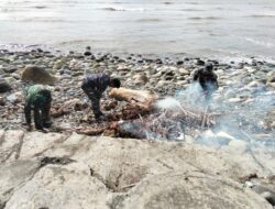 Pos TNI Angkatan Laut Manna Berkolaborasi Dengan Kodim 0408/BS Bersihkan Pantai Pasar Bawah